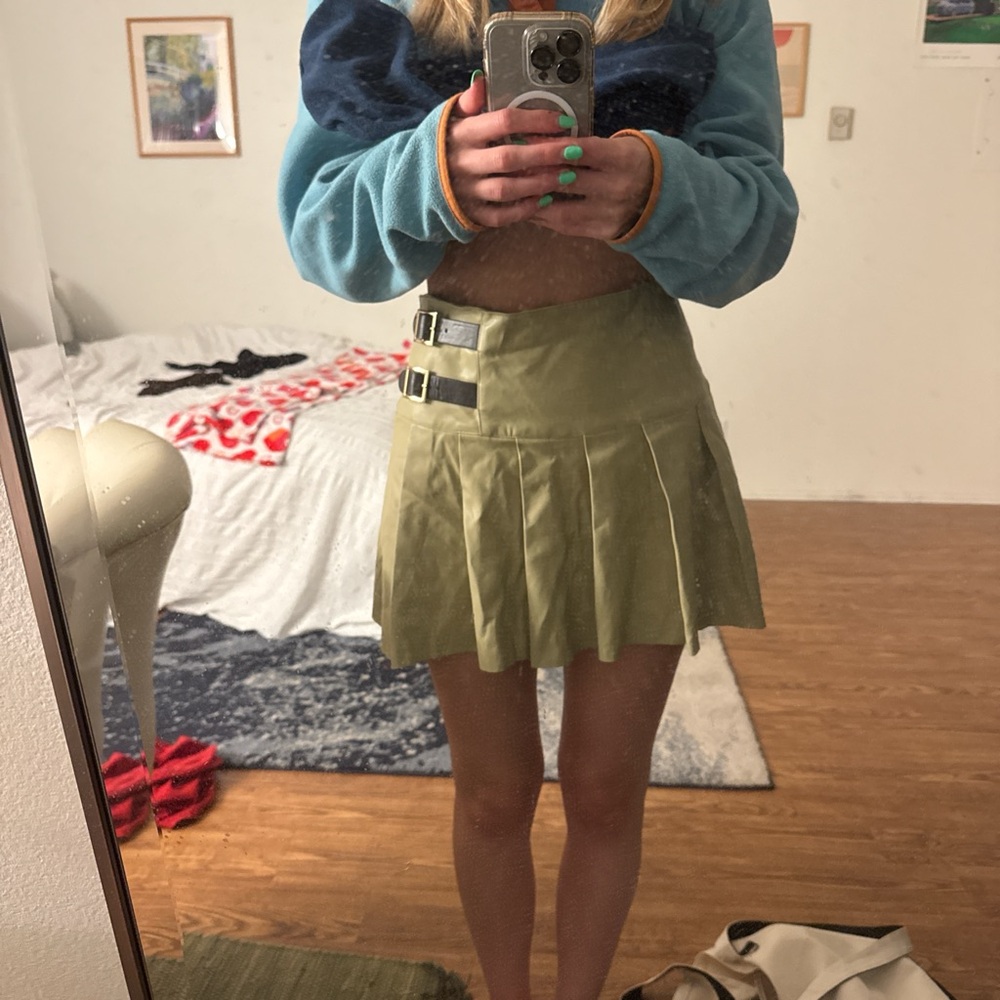 WeWoreWhat Olive Mini Skirt with Buckle Detail